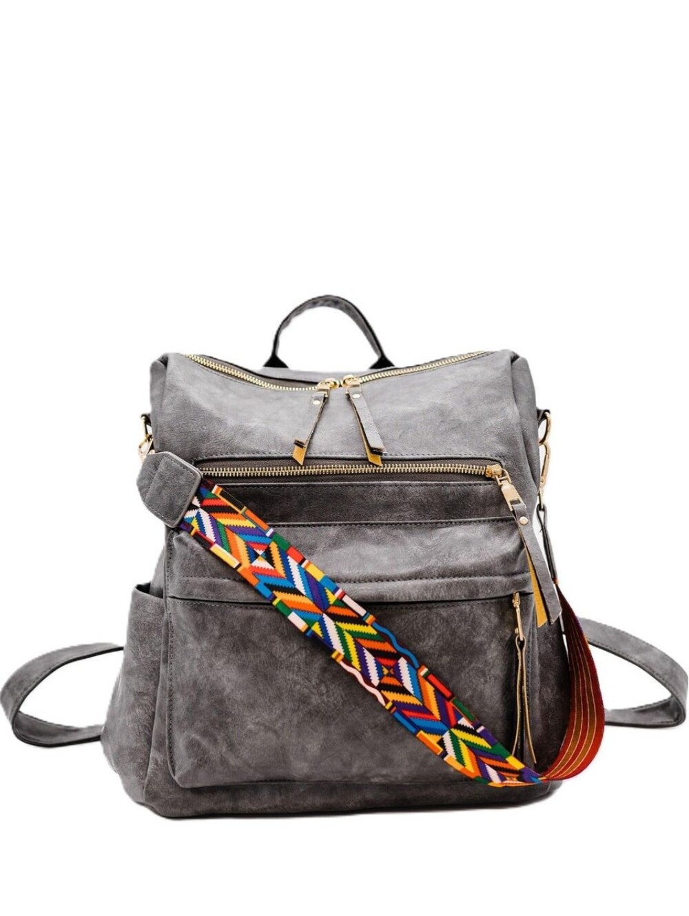 Modern+Chic Brielle Backpack Purse Convertible Bag Vegan Grey Removable Strap - Picture 7 of 11